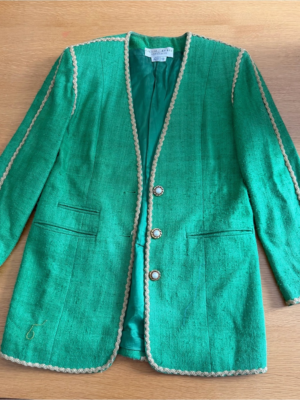 Lillie Rubin Green Jacket with Gold Braid Trim